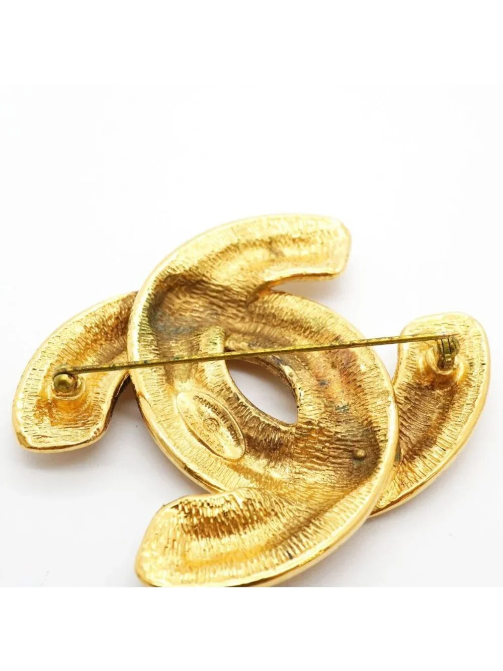 Chanel Brooch Vintage CC Logo Quilted Gold Plated